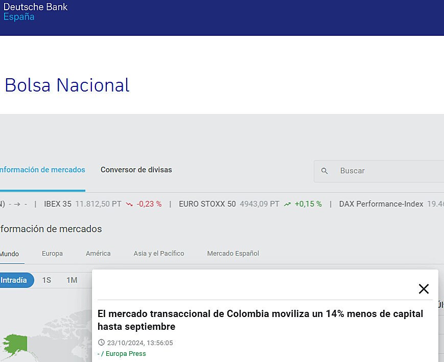 El mercado transaccional de Colombia moviliza un 14% menos de capital hasta septiembre